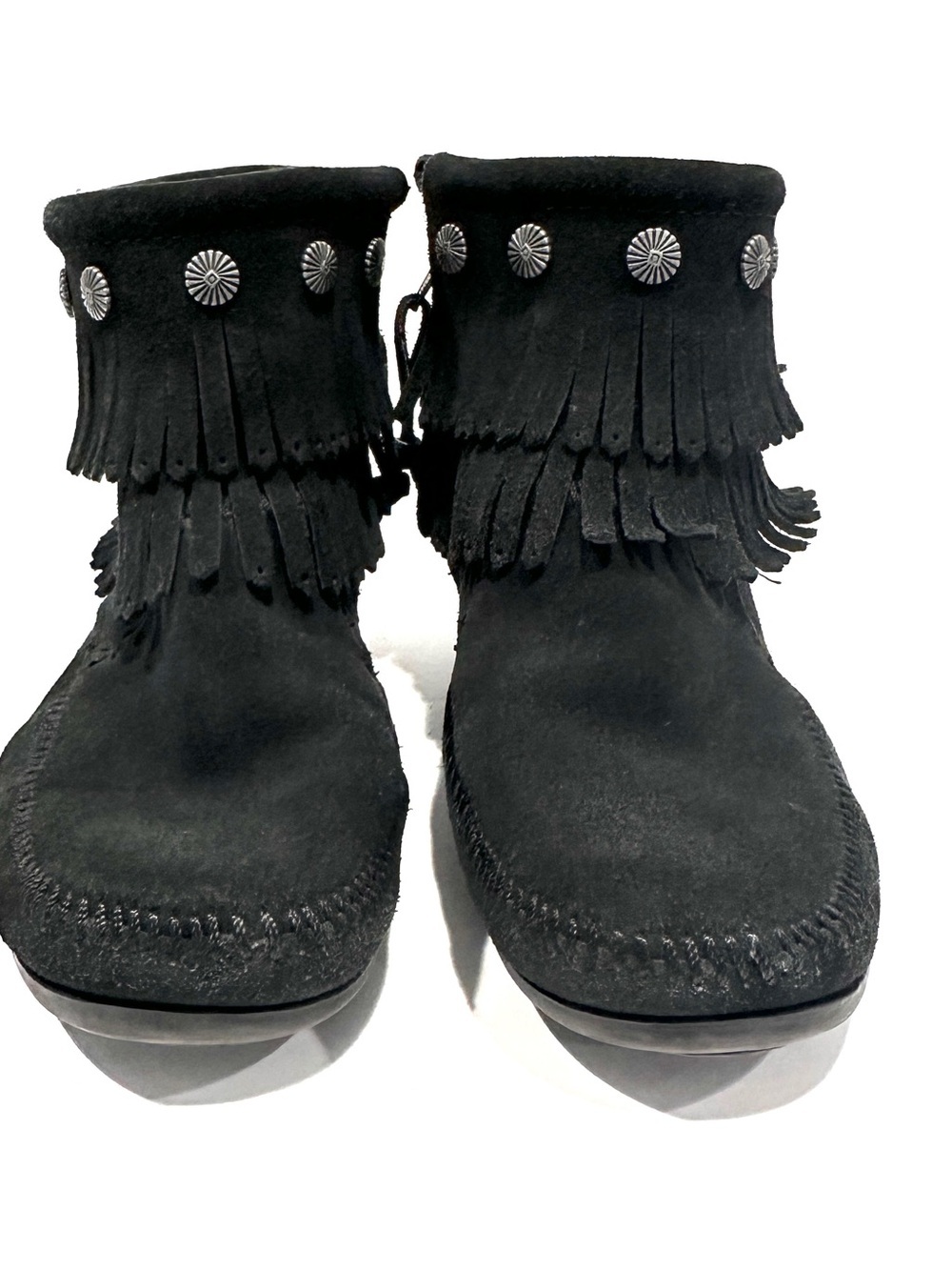 Minnetonka Black Fringe Grommet Detail Ankle Booties - Picture 2 of 8